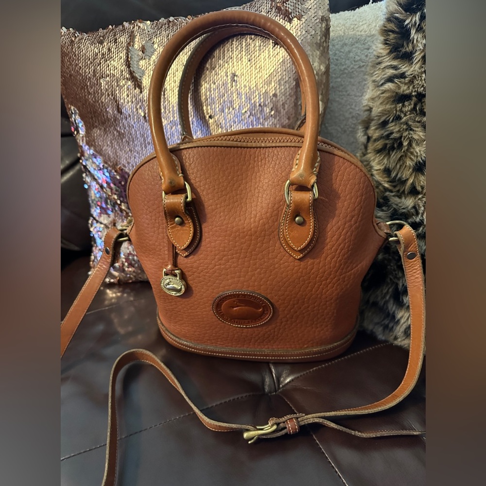 Vintage Dooney & Bourke Domed Satchel in British Tan All-weather Leather